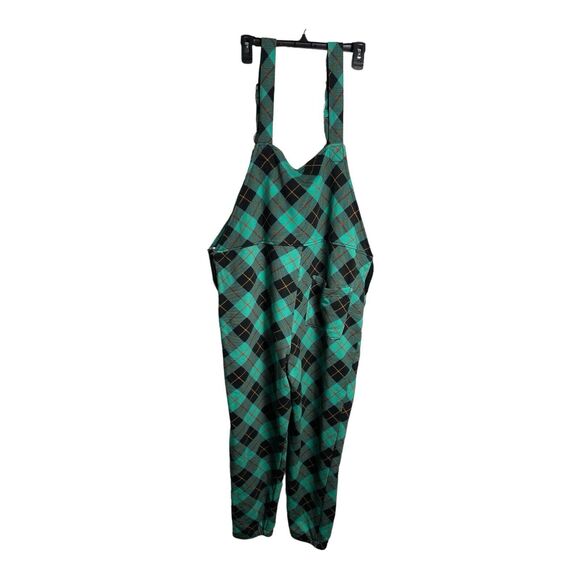 Shinesty Green & Black FrenchTerry Cloth Plaid‎ Overalls Size XL 90s Vibes - Picture 4 of 15